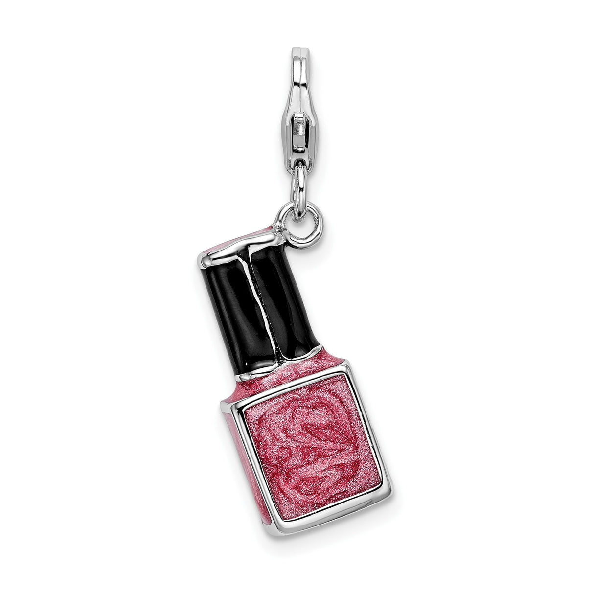 Sterling Silver Nail Polish Charm Pendant with Pink Enamel, Beauty Themed Accessory for Women