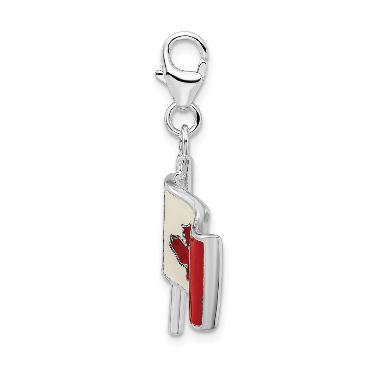 Sterling Silver Canada Flag Charm with Red and White Enamel Maple Leaf Design