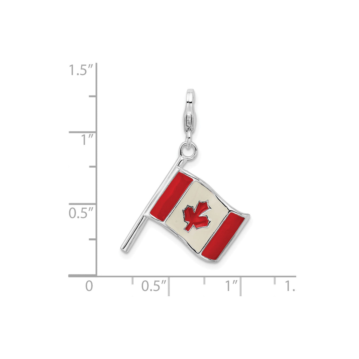 Sterling Silver Canada Flag Charm with Red and White Enamel Maple Leaf Design