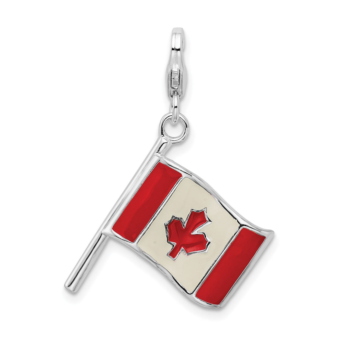 Sterling Silver Canada Flag Charm with Red and White Enamel Maple Leaf Design