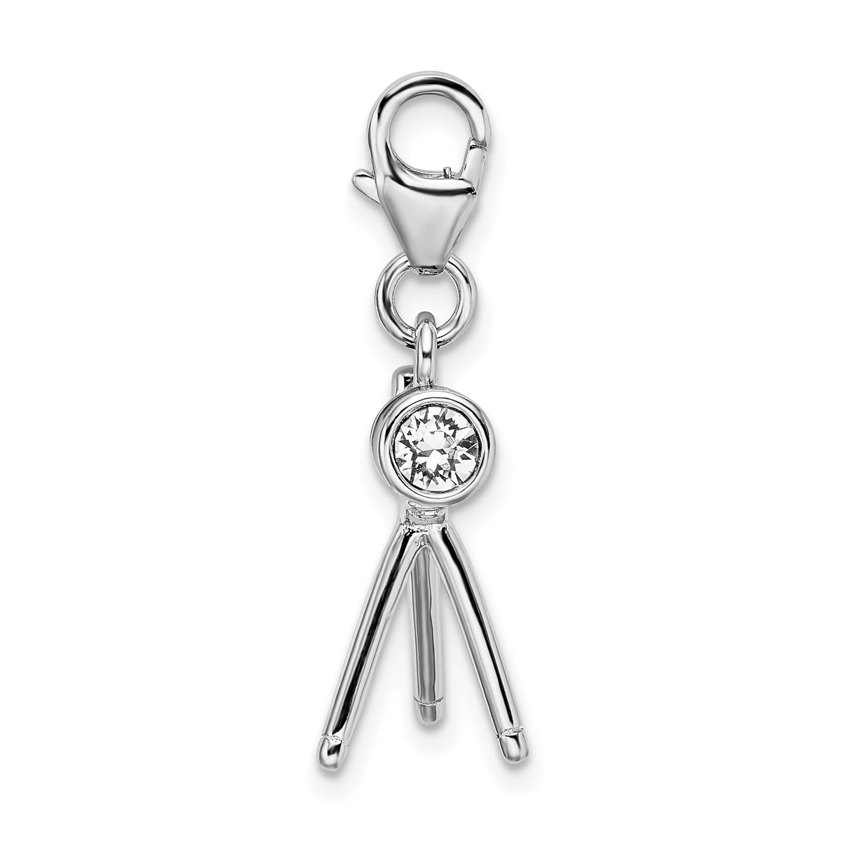 Sterling Silver Telescope Pendant Charm with Crystal, Tripod Design, Astronomy Theme