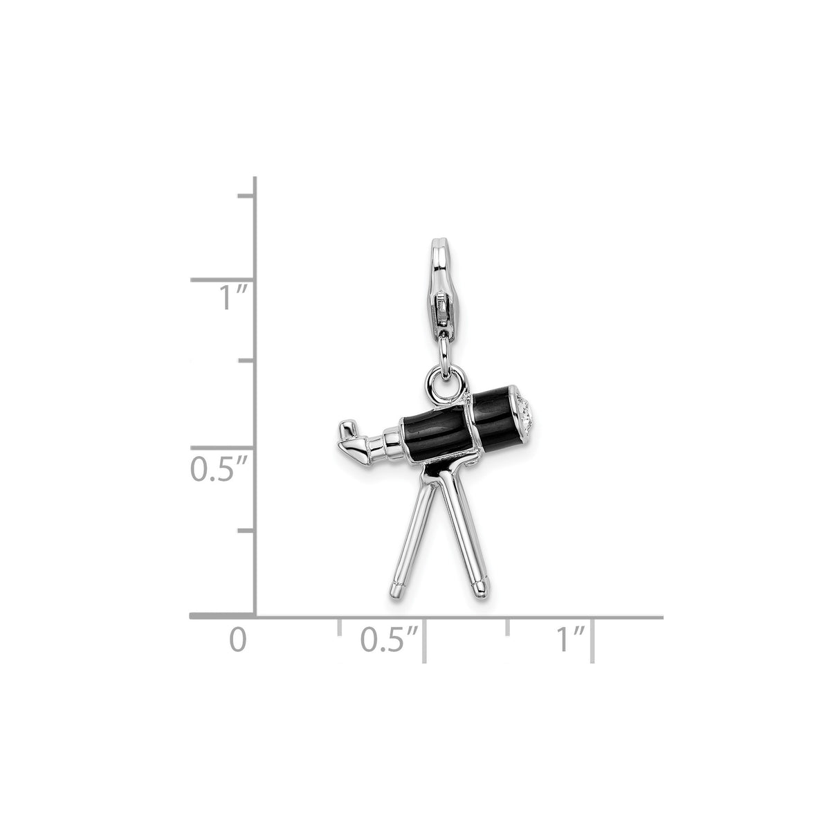 Sterling Silver Telescope Pendant Charm with Crystal, Tripod Design, Astronomy Theme