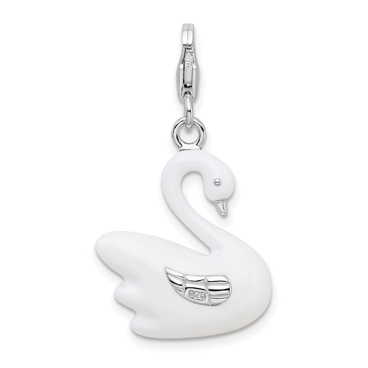 Sterling Silver Swan Pendant with Smooth White Enamel, Nature-Inspired Bird Charm for Women