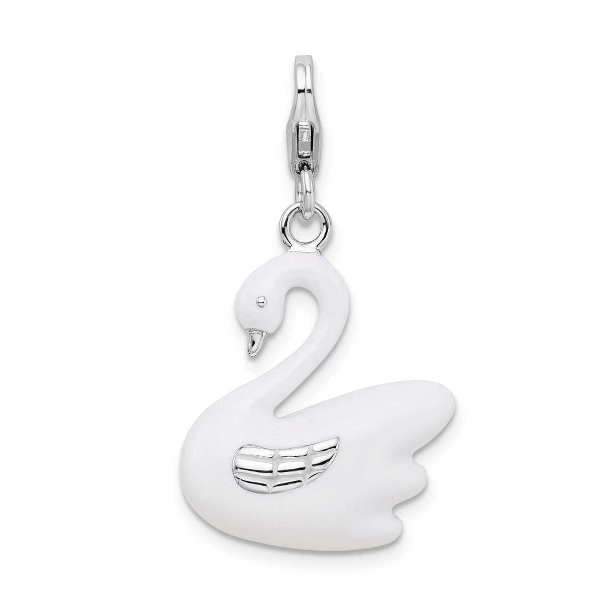 Sterling Silver Swan Pendant with Smooth White Enamel, Nature-Inspired Bird Charm for Women