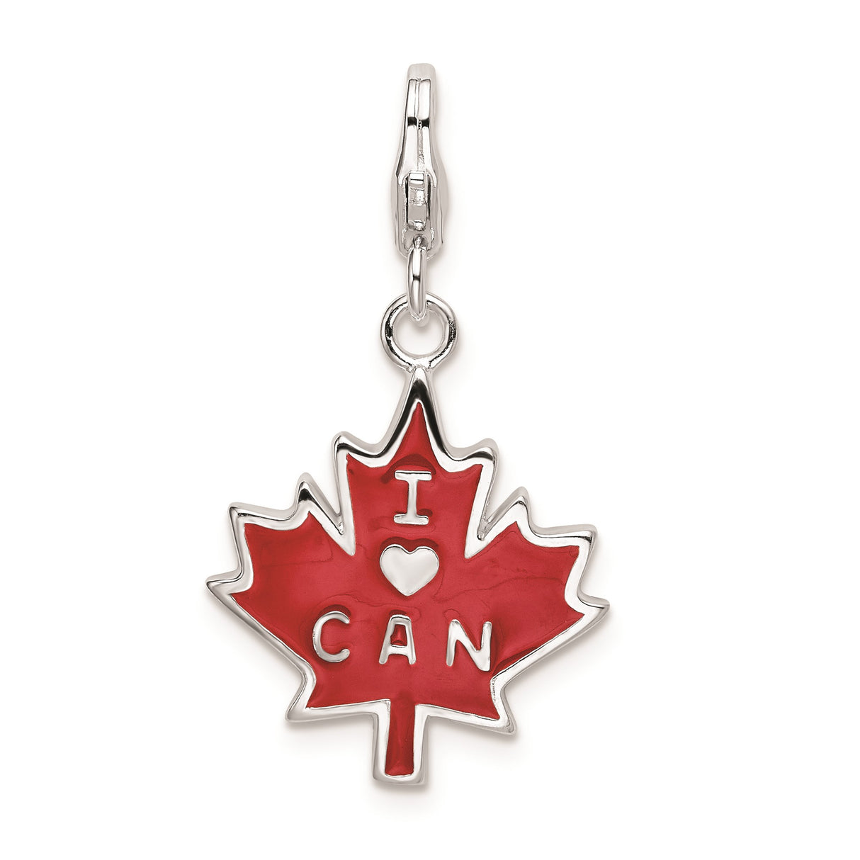 Sterling Silver Maple Leaf Charm Pendant with I Love Canada Engraving, Patriotic Canada Jewelry