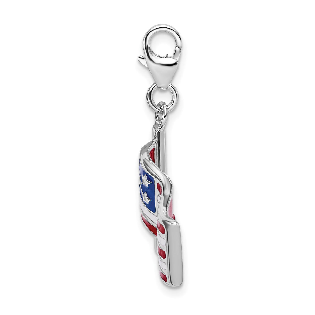Sterling Silver American Flag Pendant, Red White Blue Enamel Waving Flag Charm, Patriotic Jewelry