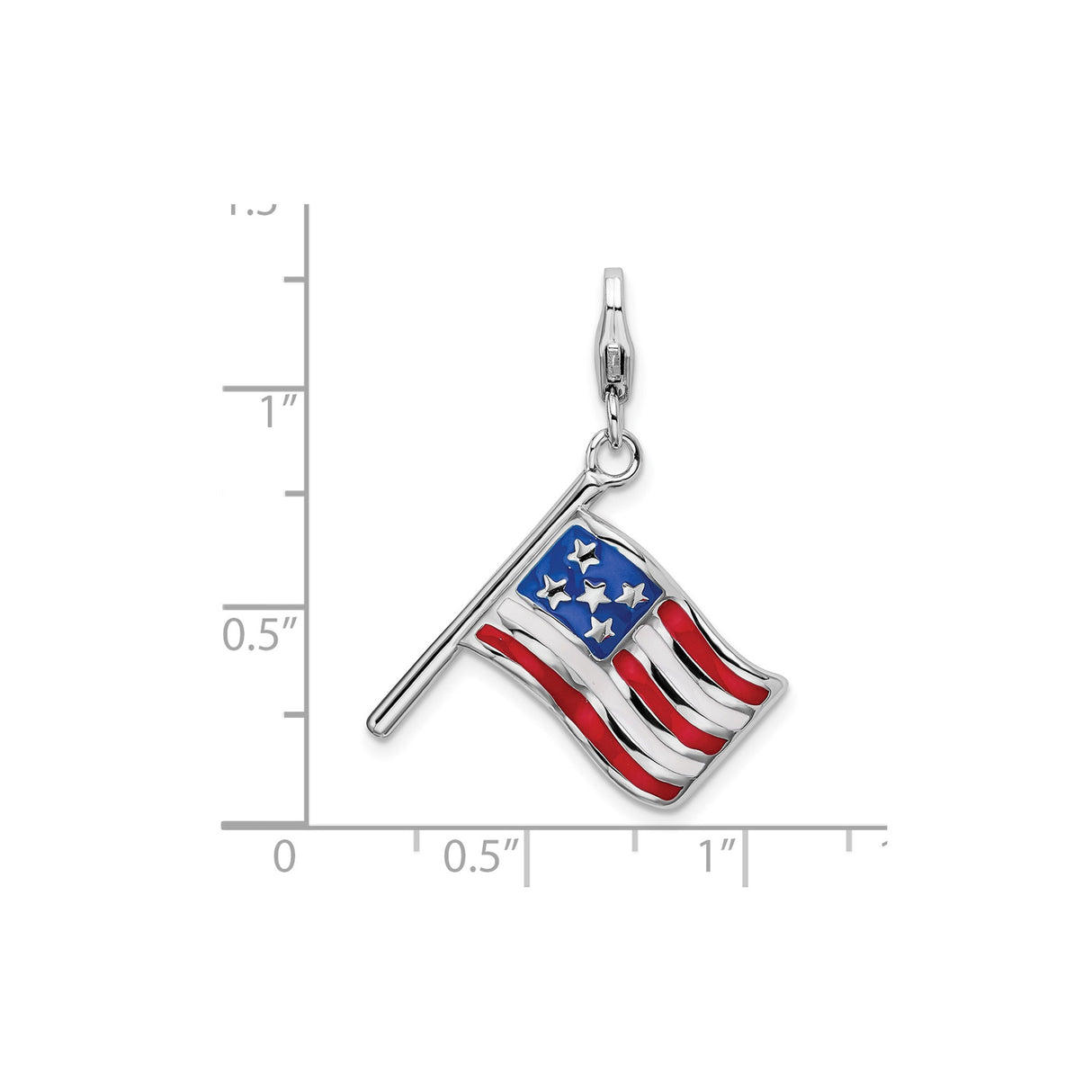 Sterling Silver American Flag Pendant, Red White Blue Enamel Waving Flag Charm, Patriotic Jewelry