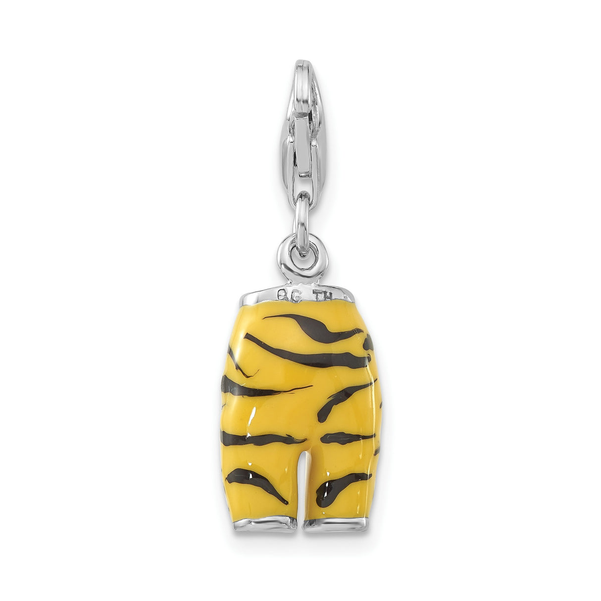 Sterling Silver Tiger Pants Charm Pendant with Cubic Zirconia and Animal Print Detail