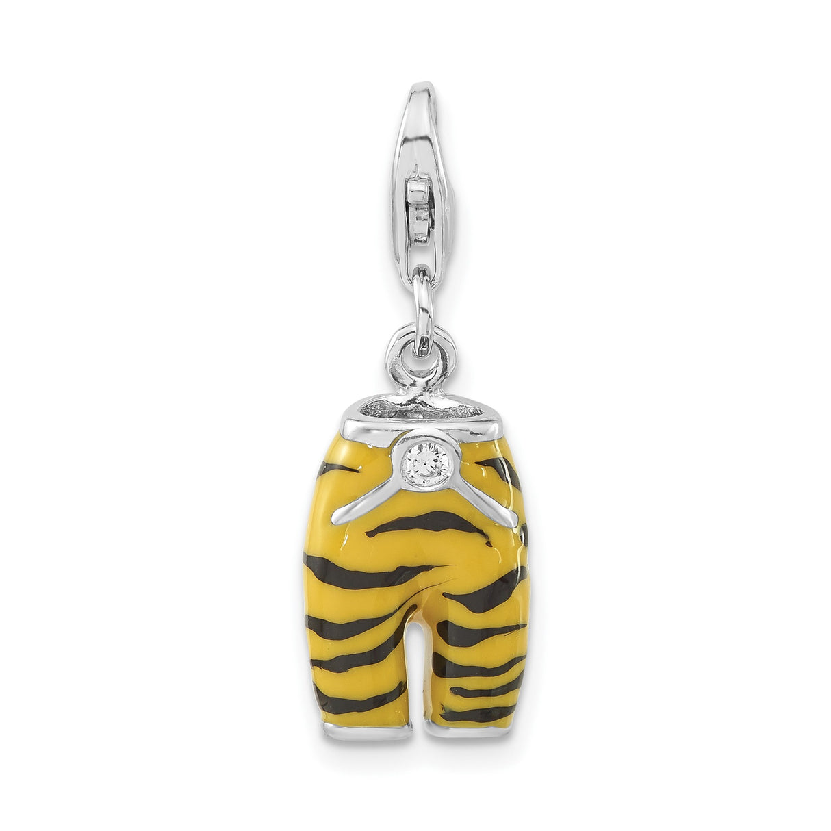 Sterling Silver Tiger Pants Charm Pendant with Cubic Zirconia and Animal Print Detail