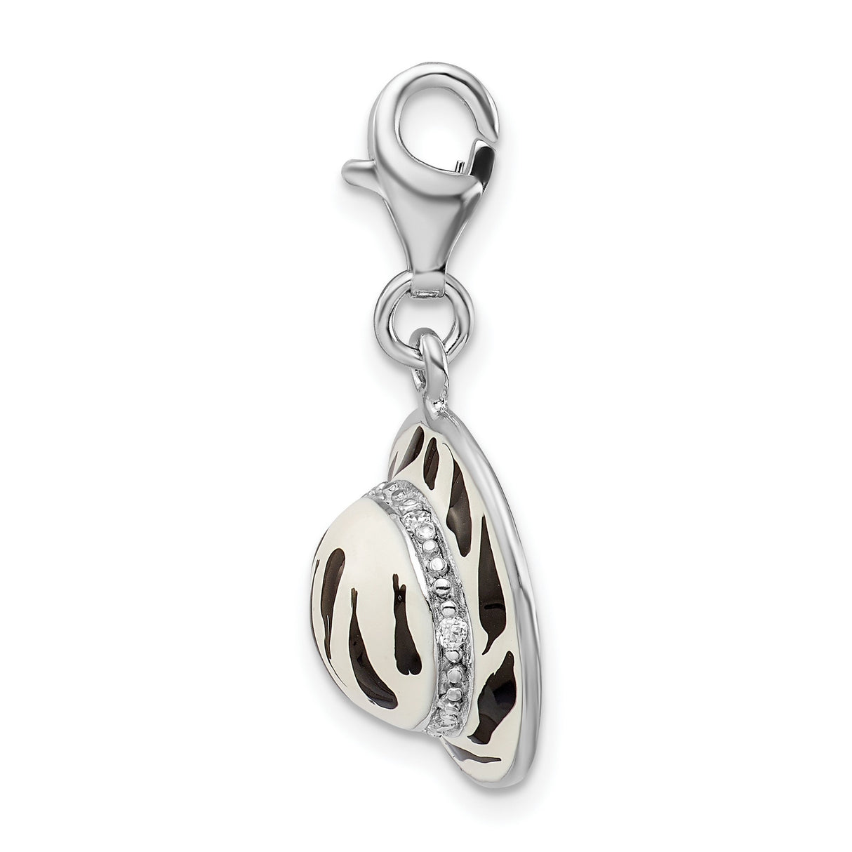 Sterling Silver Zebra Print Charm Pendant with Cubic Zirconia and Enamel Design