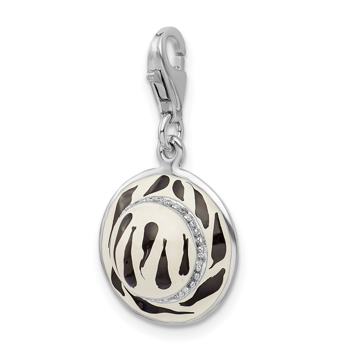 Sterling Silver Zebra Print Charm Pendant with Cubic Zirconia and Enamel Design