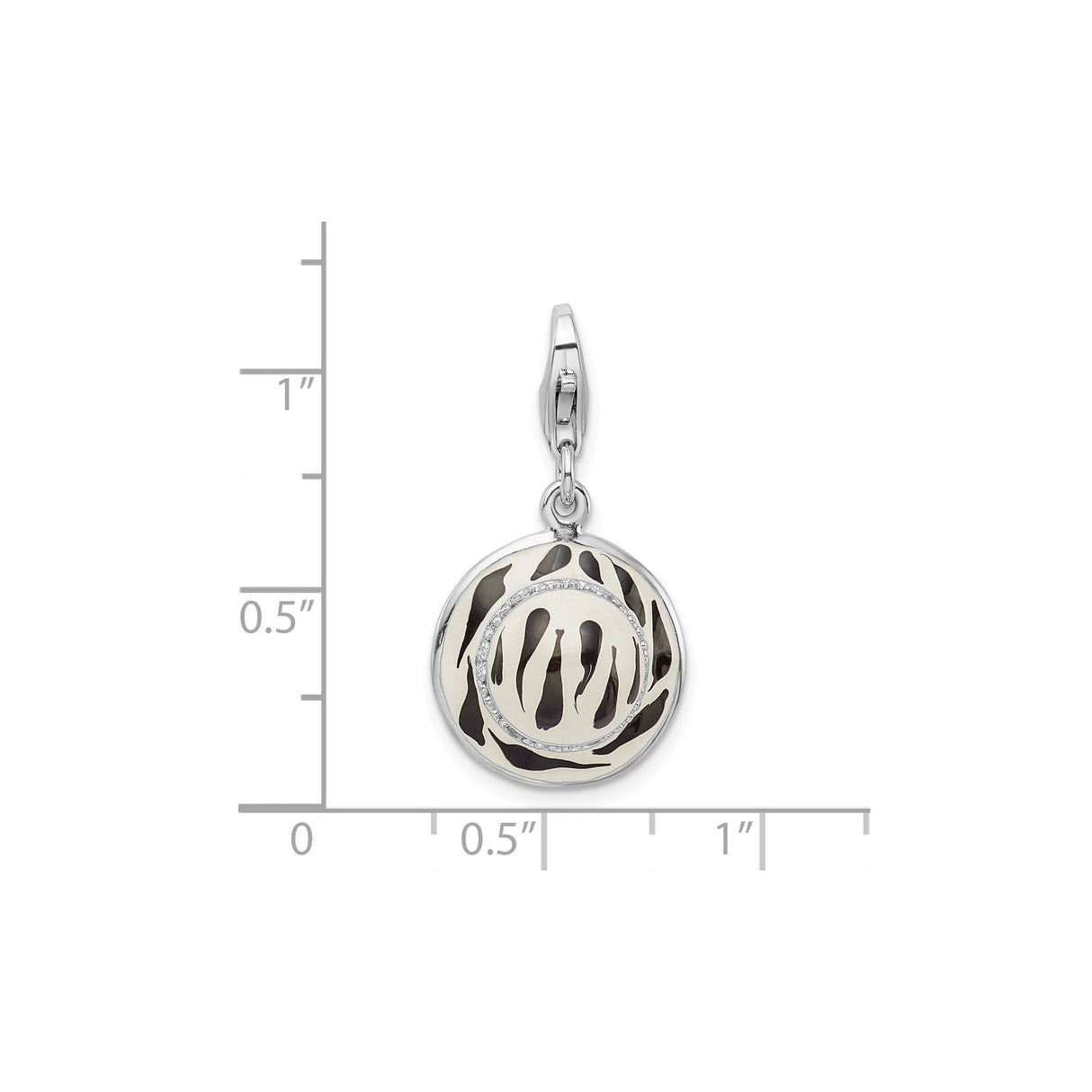 Sterling Silver Zebra Print Charm Pendant with Cubic Zirconia and Enamel Design