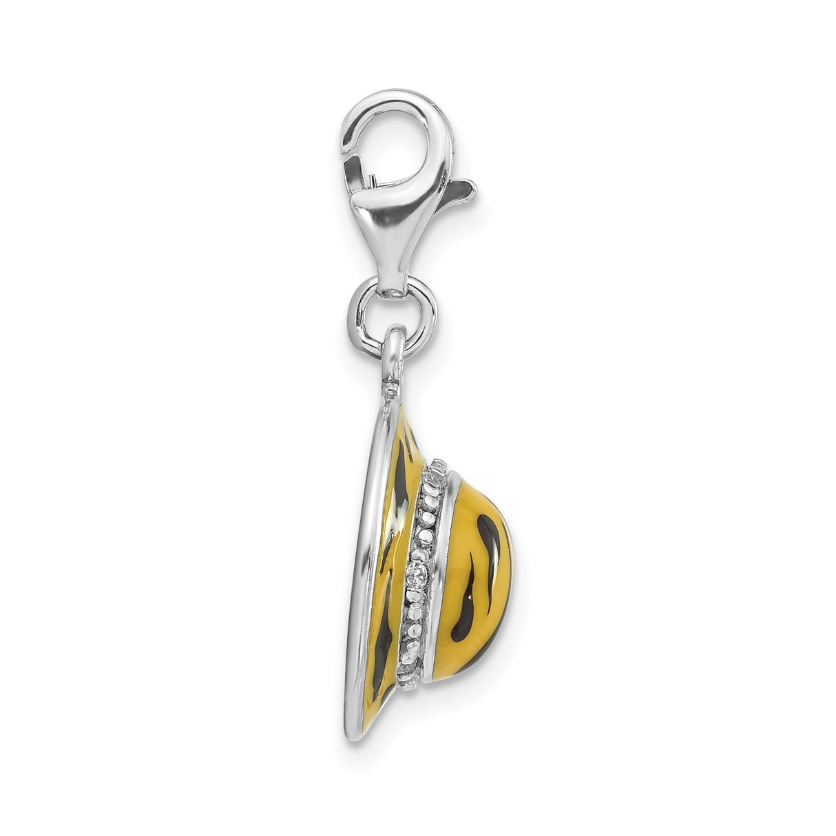 Sterling Silver Tiger Pendant with Cubic Zirconia, Black and Yellow Enamel Stripes, Animal Charm