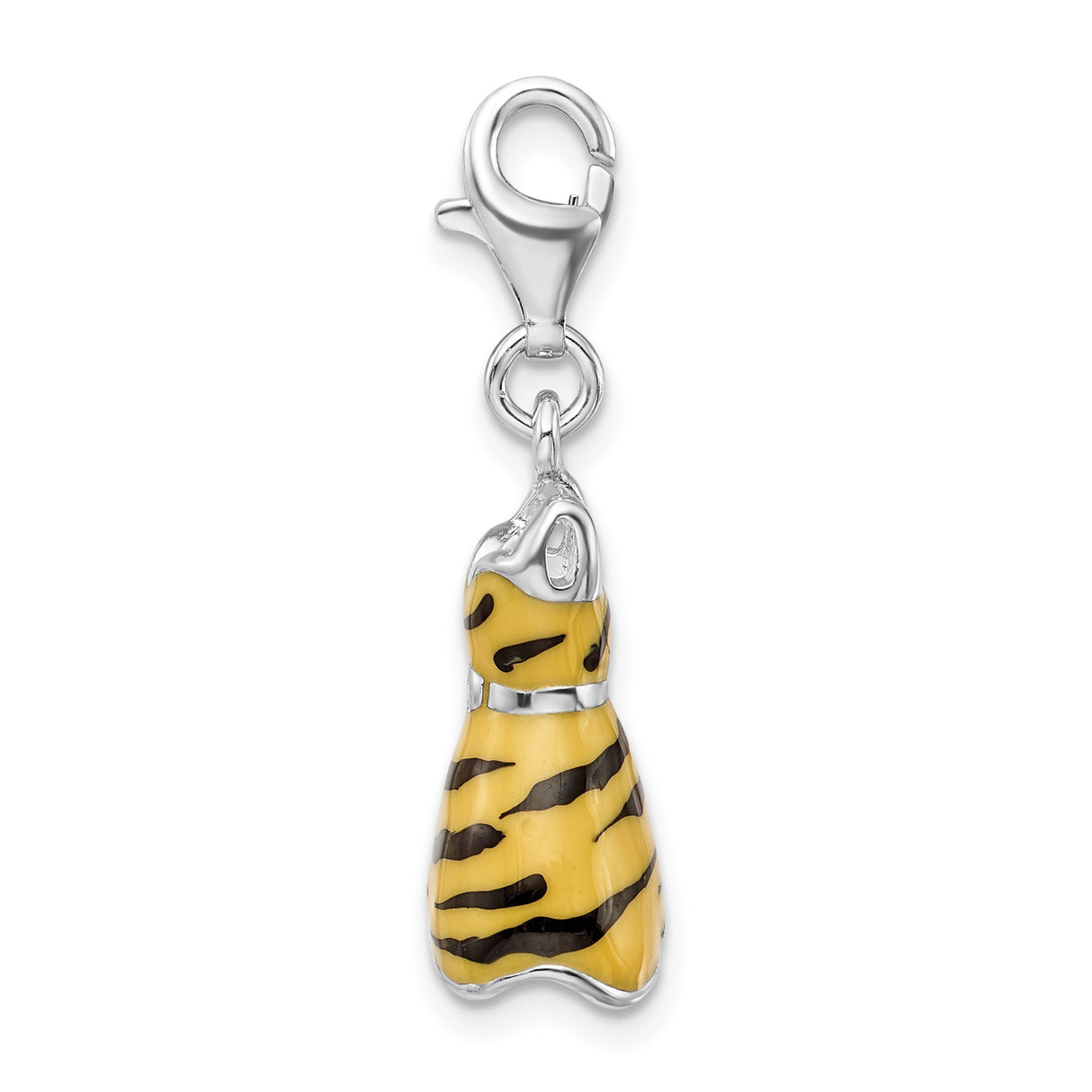 Sterling Silver Dress Charm Pendant with Cubic Zirconia, Tiger Stripe Animal Print Design