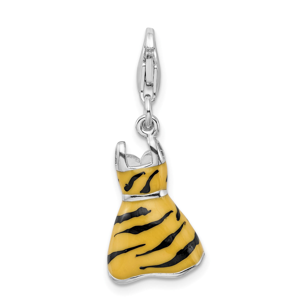 Sterling Silver Dress Charm Pendant with Cubic Zirconia, Tiger Stripe Animal Print Design