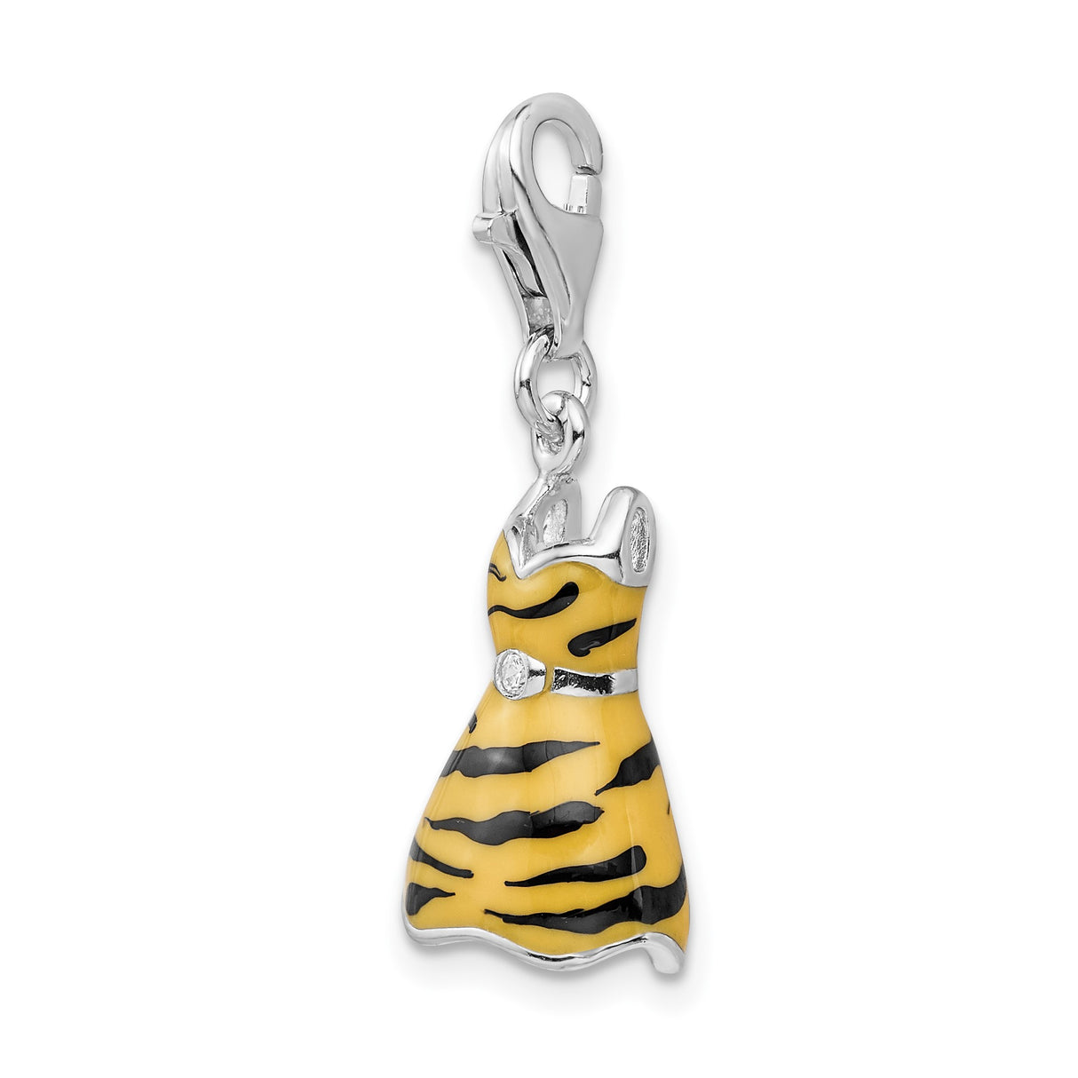 Sterling Silver Dress Charm Pendant with Cubic Zirconia, Tiger Stripe Animal Print Design
