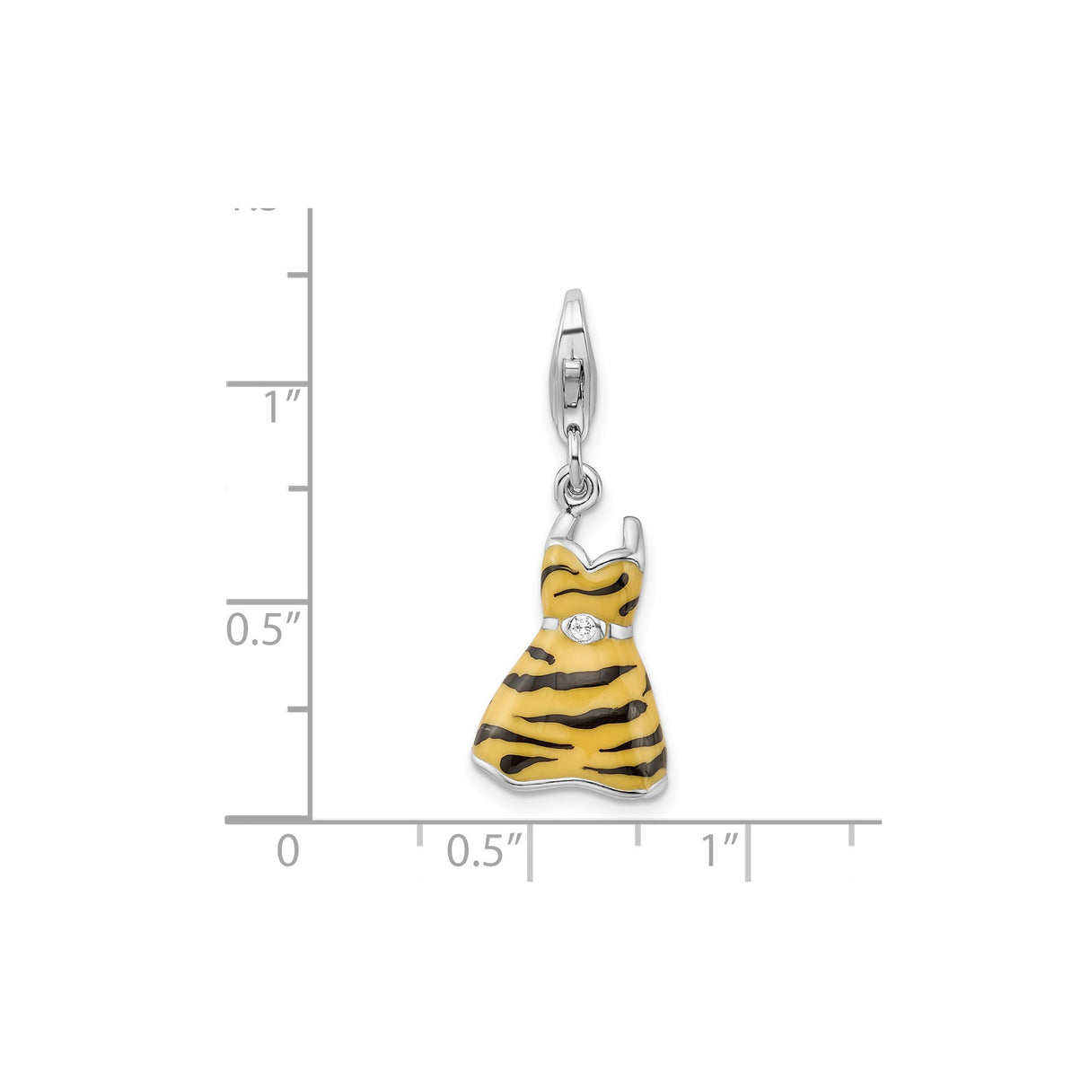 Sterling Silver Dress Charm Pendant with Cubic Zirconia, Tiger Stripe Animal Print Design