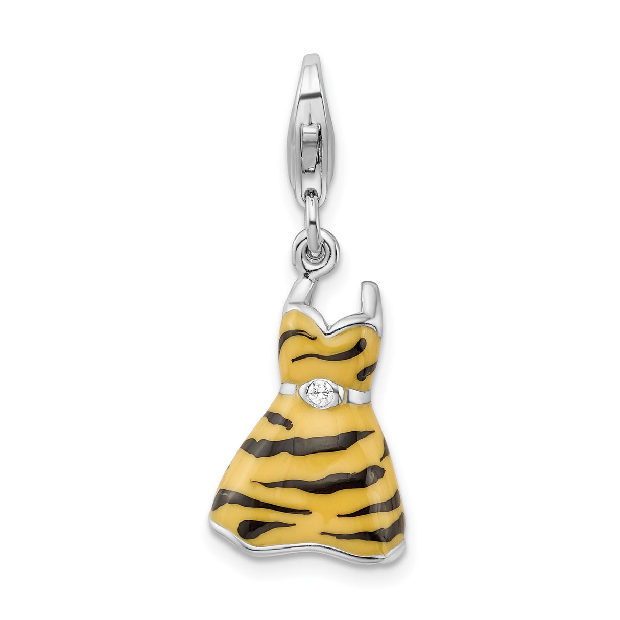 Sterling Silver Dress Charm Pendant with Cubic Zirconia, Tiger Stripe Animal Print Design