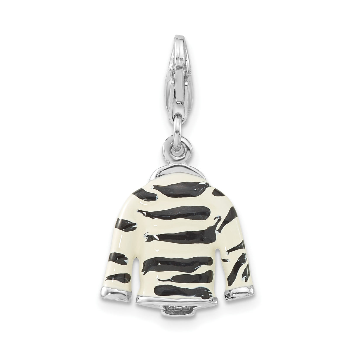 Sterling Silver Zebra Jacket Pendant with Enamel Detail and Cubic Zirconia Accents