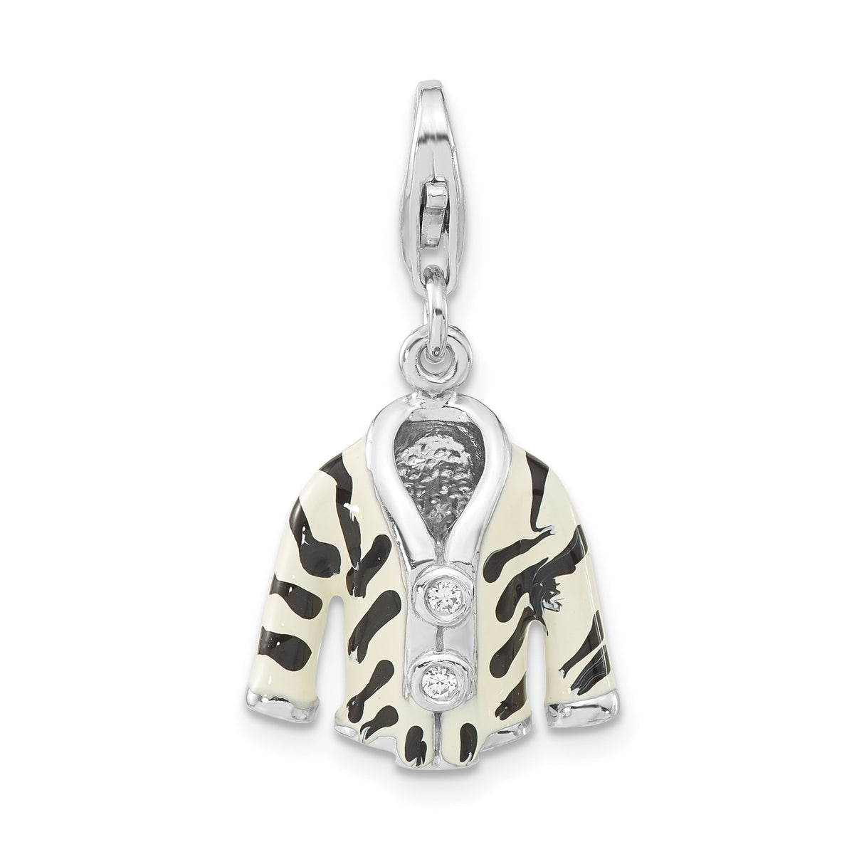 Sterling Silver Zebra Jacket Pendant with Enamel Detail and Cubic Zirconia Accents