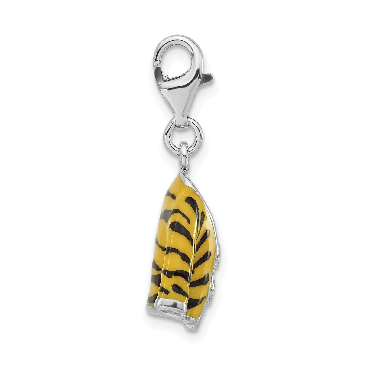 Sterling Silver Tiger Stripe Charm Pendant with Cubic Zirconia and Enamel Detailing
