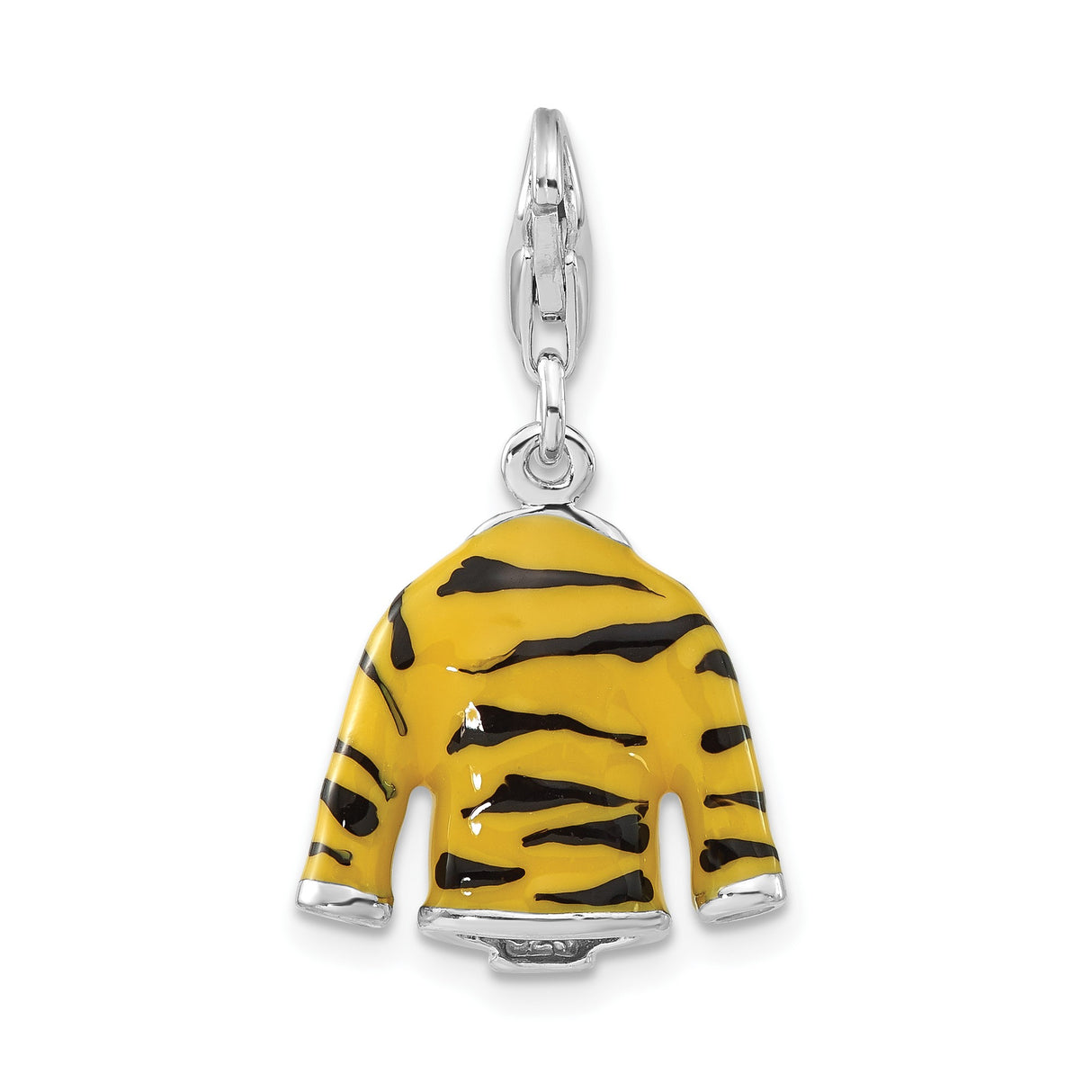 Sterling Silver Tiger Stripe Charm Pendant with Cubic Zirconia and Enamel Detailing
