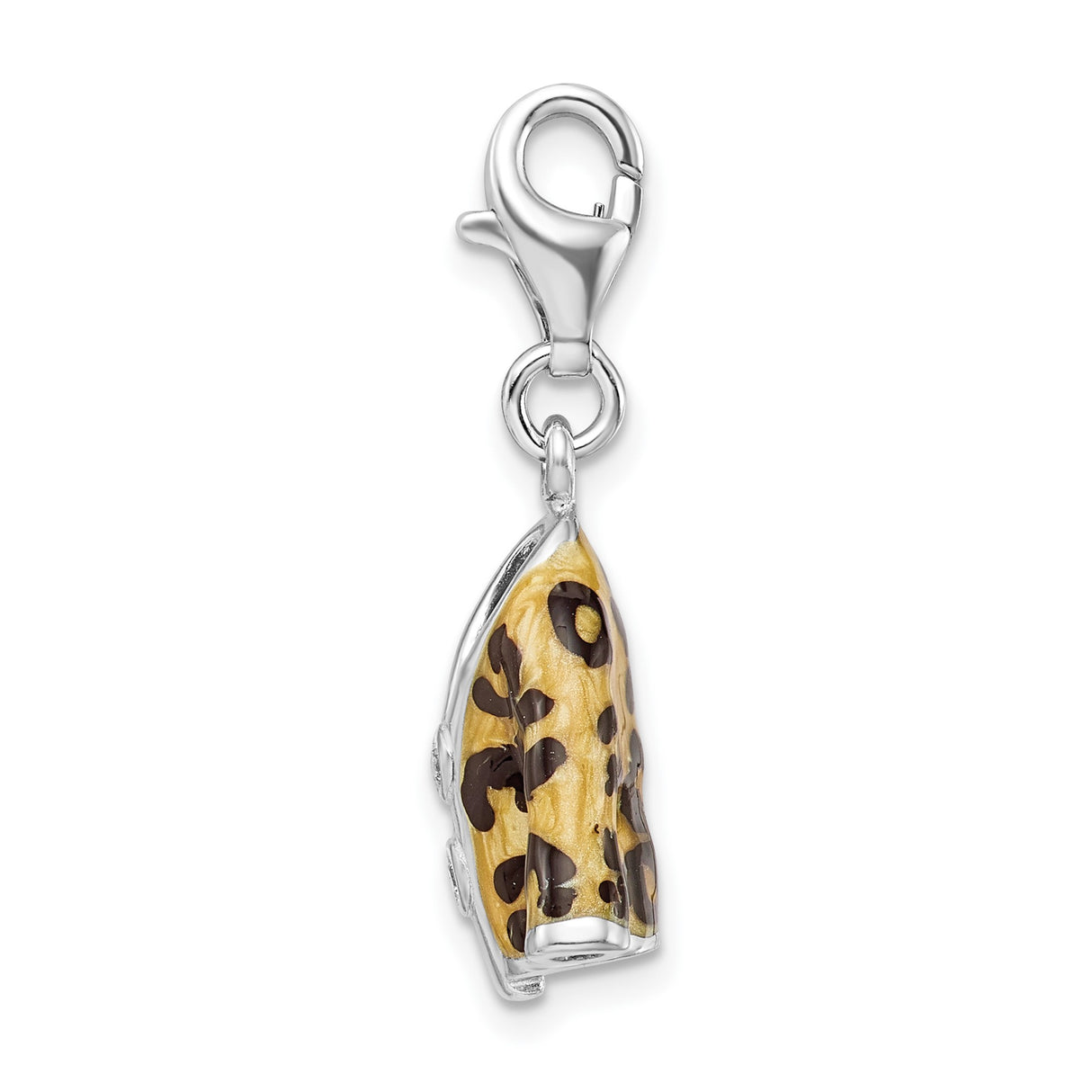 Sterling Silver Jacket Charm Pendant with Cubic Zirconia, Leopard Print and Gold Enamel Accents