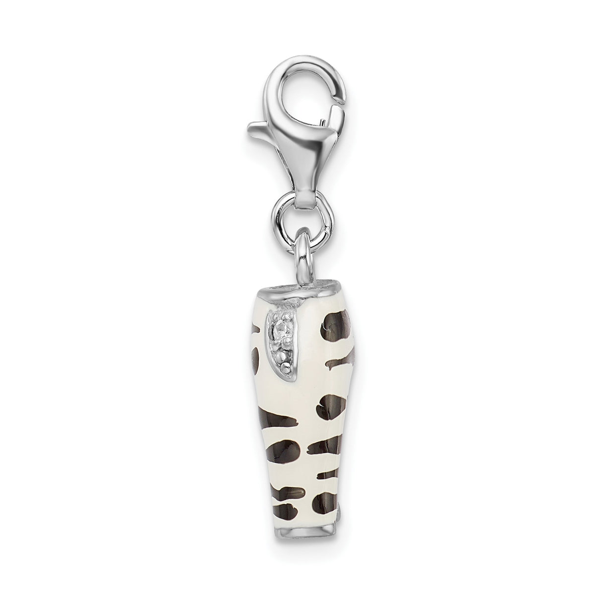 Sterling Silver Pants Charm Pendant with Cubic Zirconia and Zebra Enamel Stripes