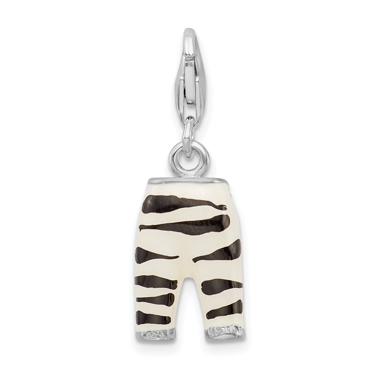 Sterling Silver Pants Charm Pendant with Cubic Zirconia and Zebra Enamel Stripes