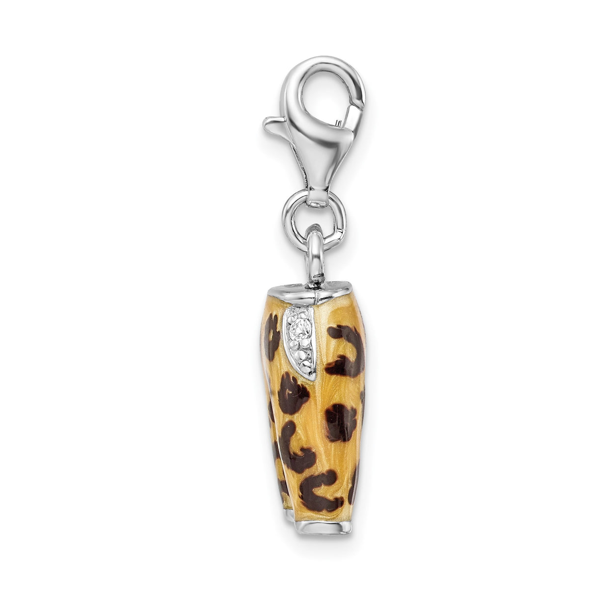 Sterling Silver Charm Pendant with Cubic Zirconia, Leopard Pants Design, Animal Print Style