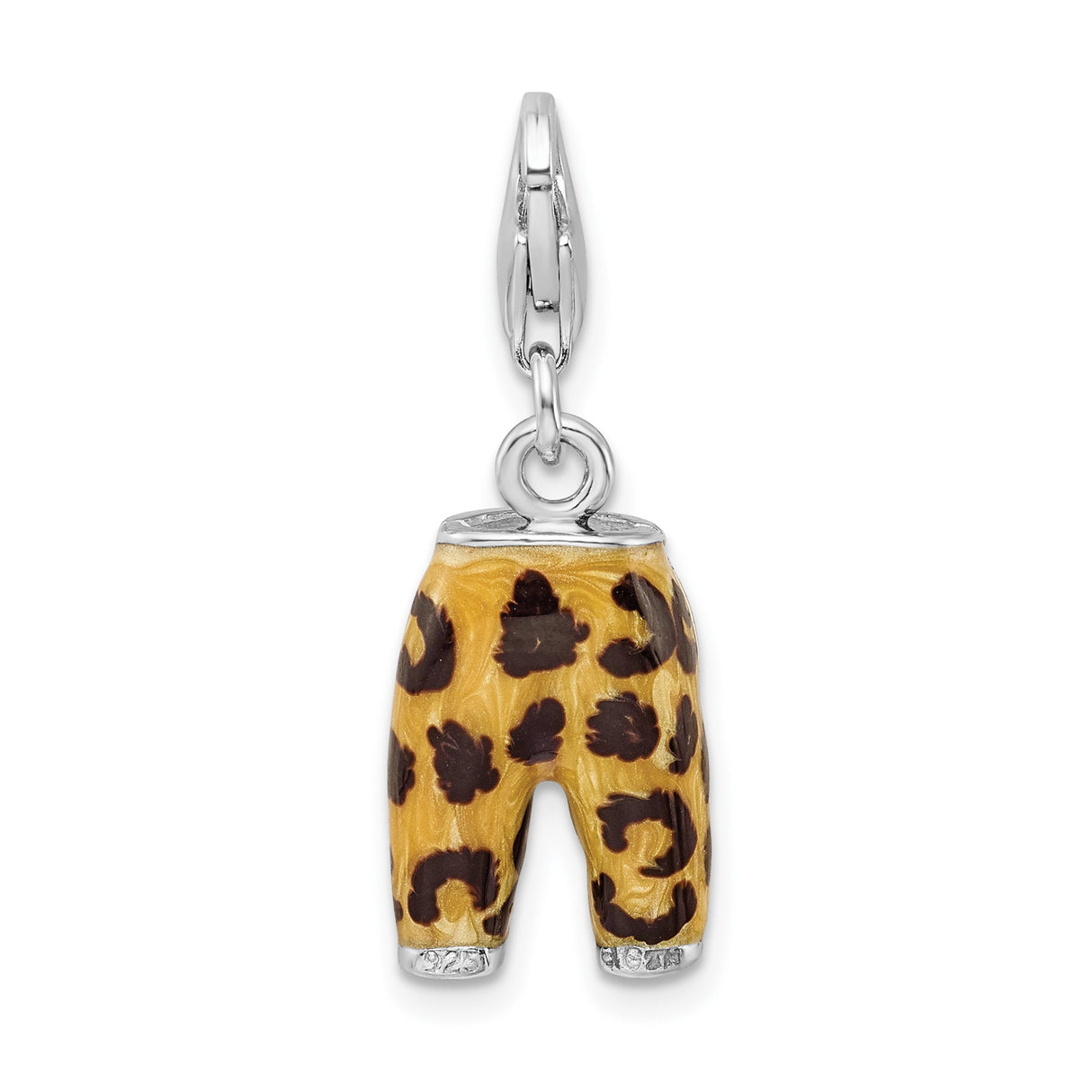 Sterling Silver Charm Pendant with Cubic Zirconia, Leopard Pants Design, Animal Print Style