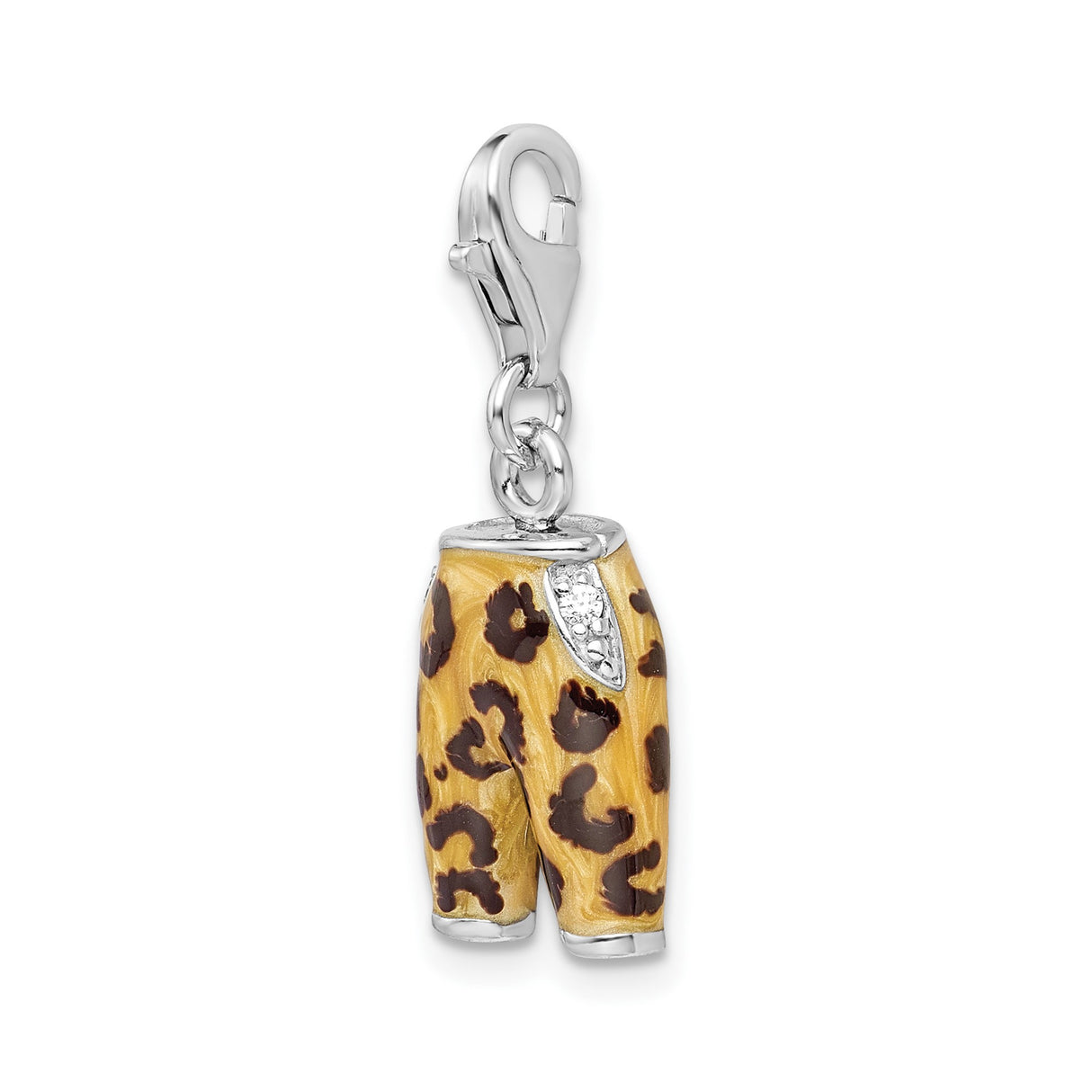 Sterling Silver Charm Pendant with Cubic Zirconia, Leopard Pants Design, Animal Print Style
