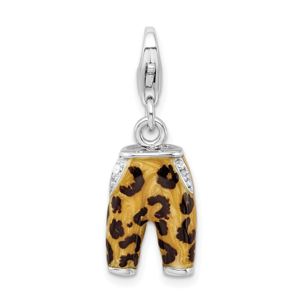 Sterling Silver Charm Pendant with Cubic Zirconia, Leopard Pants Design, Animal Print Style