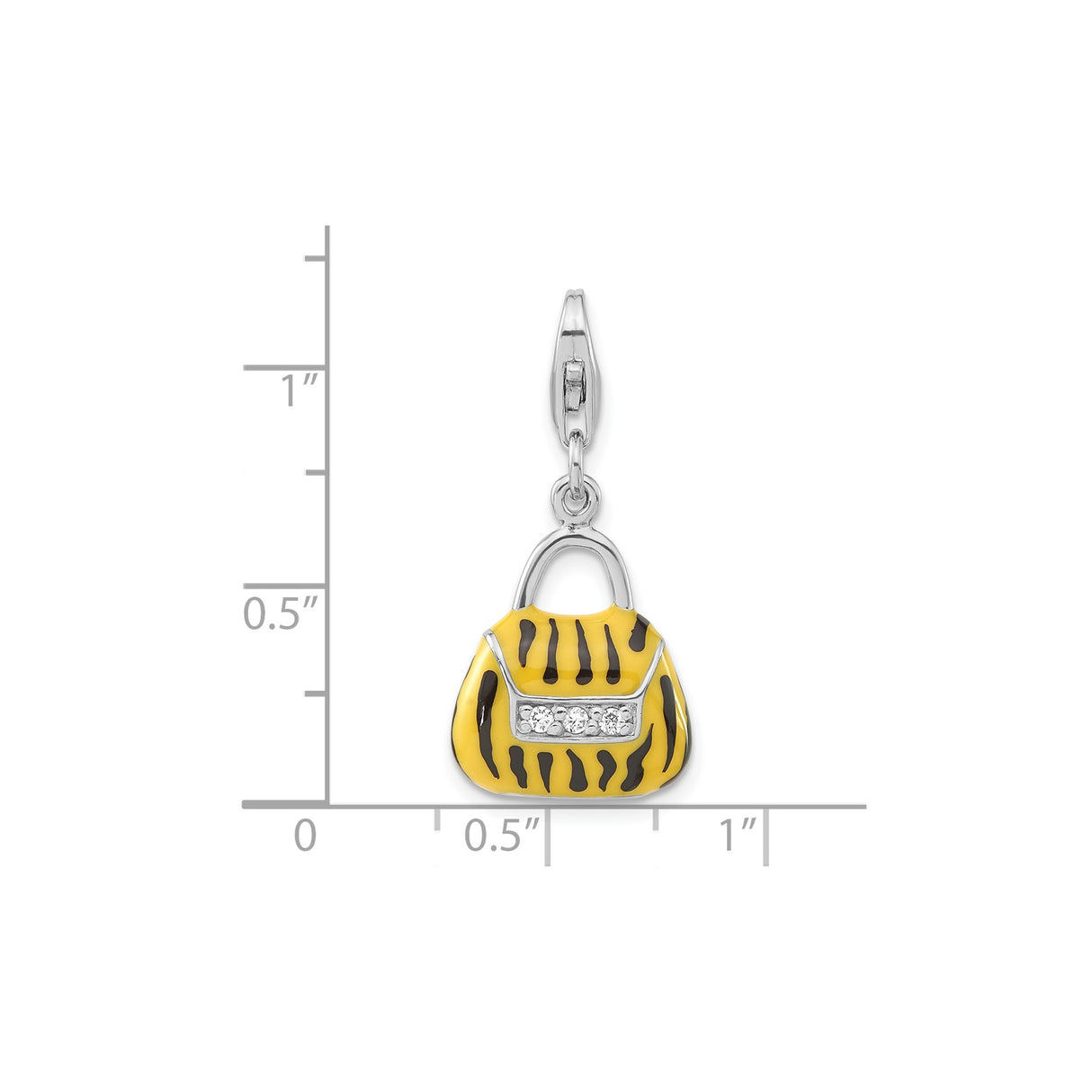 Sterling Silver Handbag Charm with Cubic Zirconia, Yellow Black Tiger Enamel, Purse Style