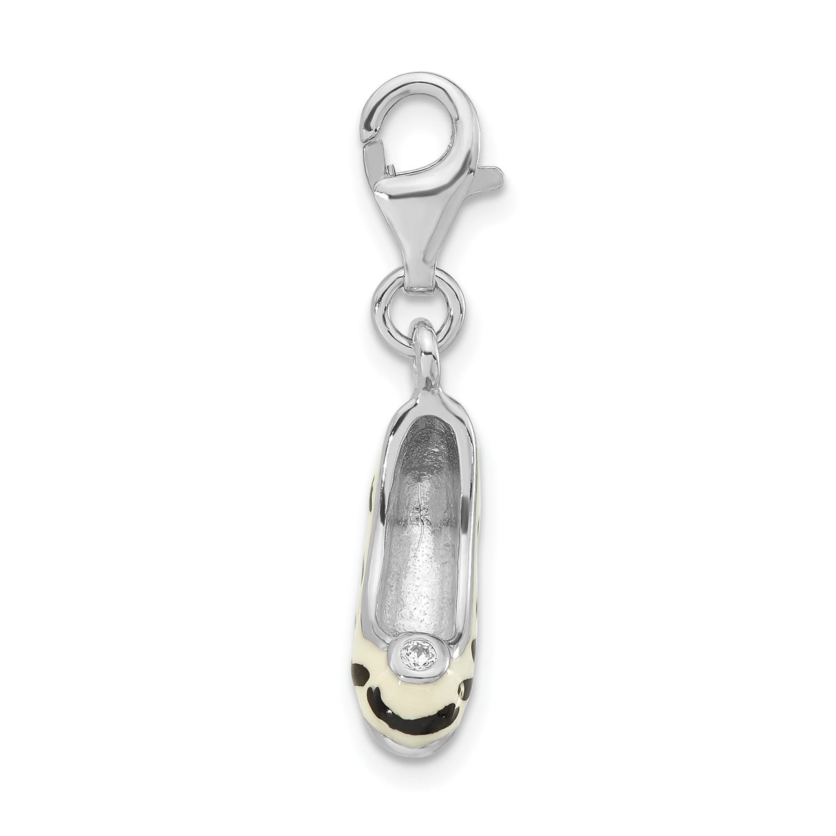 Sterling Silver High Heel Shoe Charm with Black and White Enamel, Fashion Pendant for Women