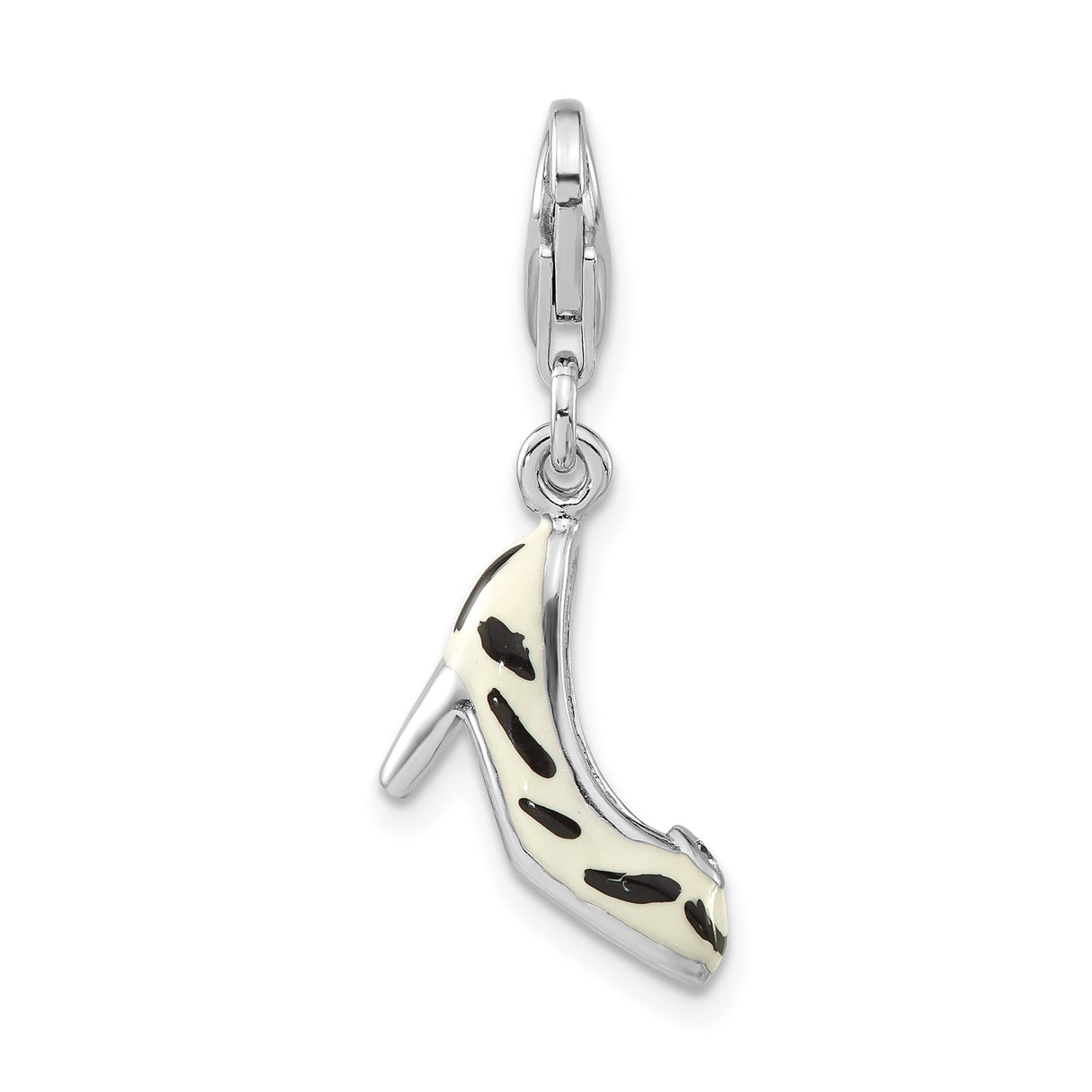 Sterling Silver High Heel Shoe Charm with Black and White Enamel, Fashion Pendant for Women