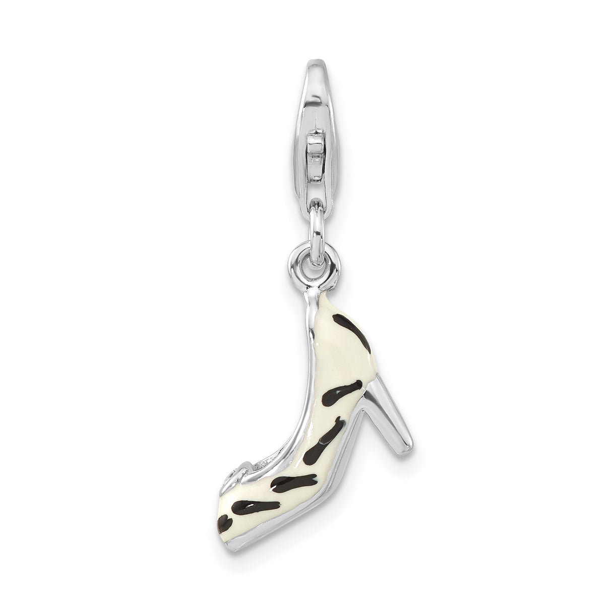 Sterling Silver High Heel Shoe Charm with Black and White Enamel, Fashion Pendant for Women
