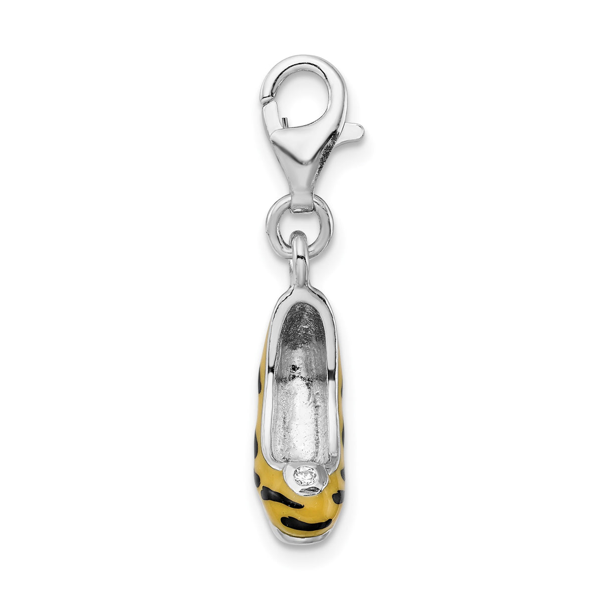 Sterling Silver High Heel Shoe Charm Pendant with Cubic Zirconia and Enamel Detailing