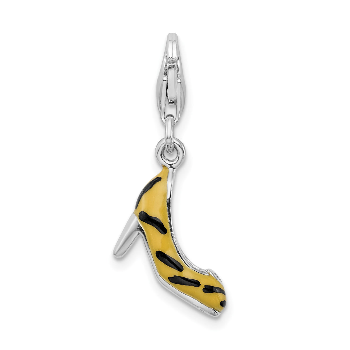 Sterling Silver High Heel Shoe Charm Pendant with Cubic Zirconia and Enamel Detailing