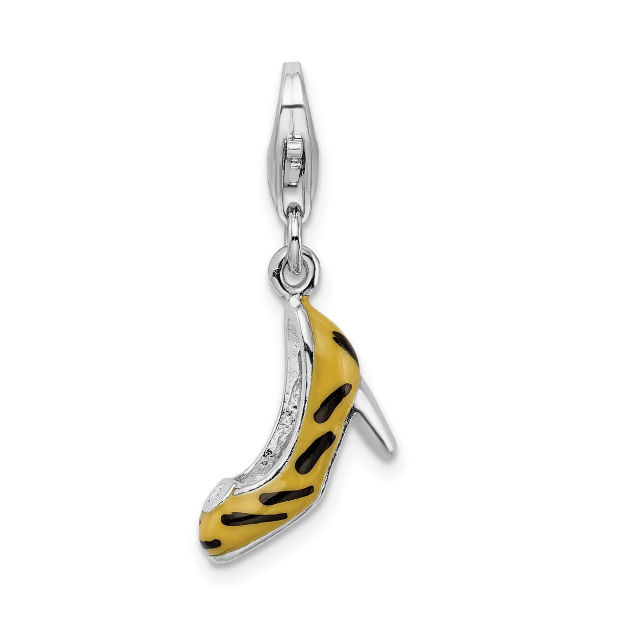 Sterling Silver High Heel Shoe Charm Pendant with Cubic Zirconia and Enamel Detailing