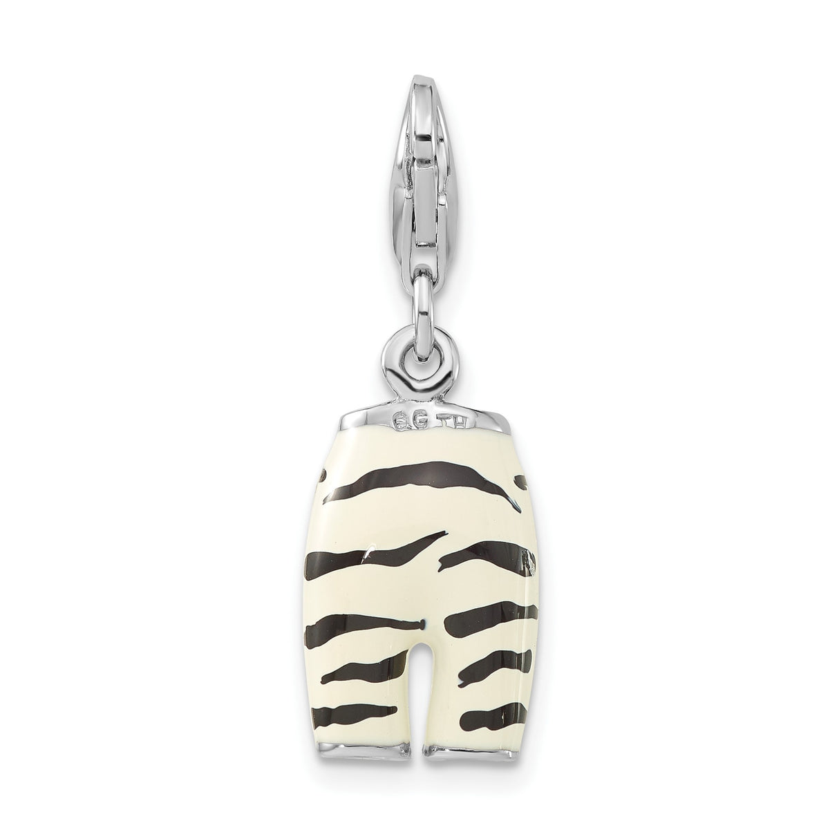 Sterling Silver Zebra Print Pants Charm with Cubic Zirconia, Enamel Stripes, Safari Theme
