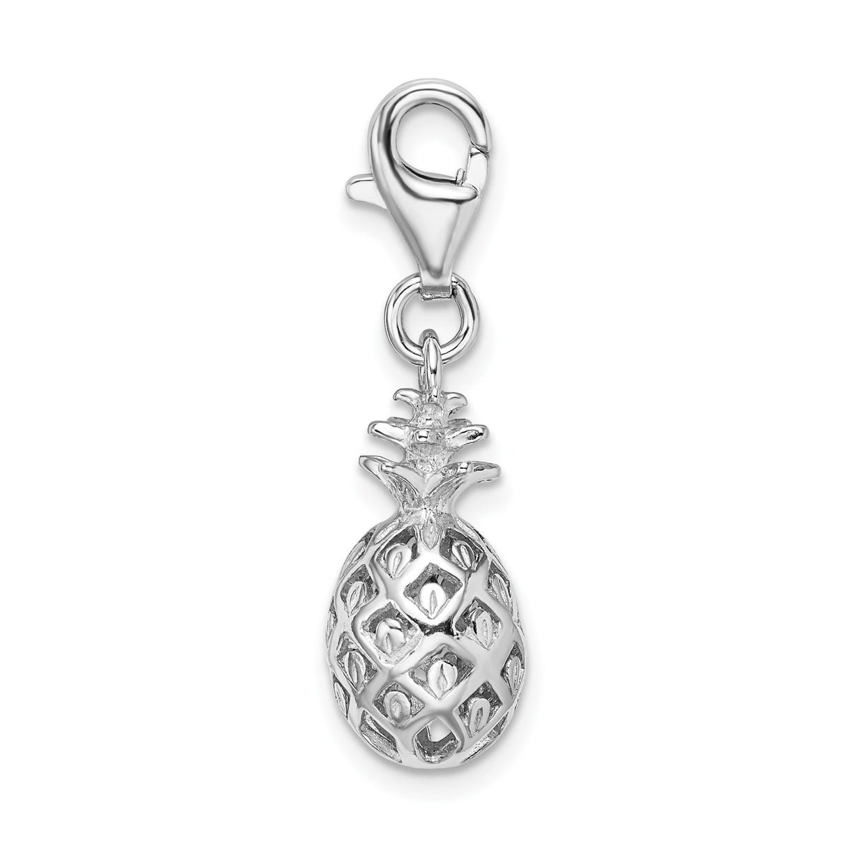 Sterling Silver Pineapple Pendant with Lattice Design, Tropical Fruit Theme Jewelry