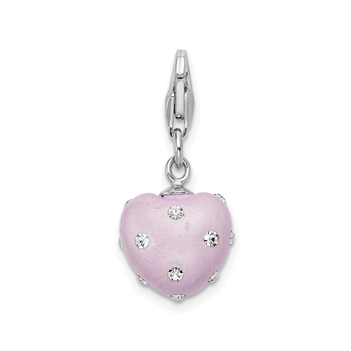 Sterling Silver Heart Pendant with Pink Enamel and Clear Crystals, Romantic Charm for Women