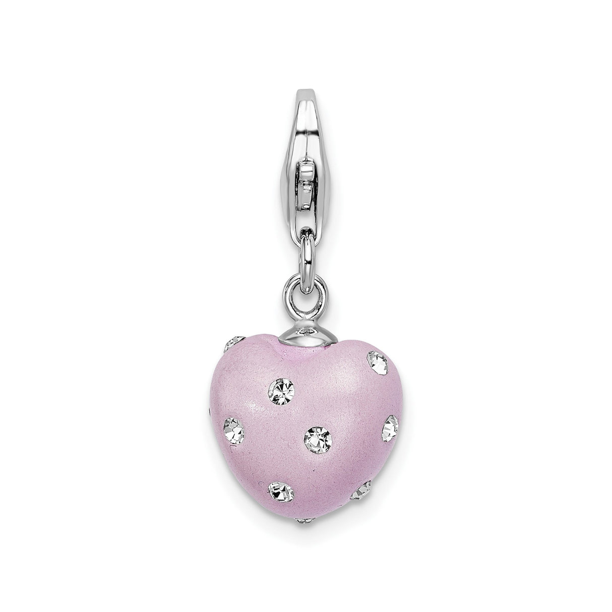 Sterling Silver Heart Pendant with Pink Enamel and Clear Crystals, Romantic Charm for Women
