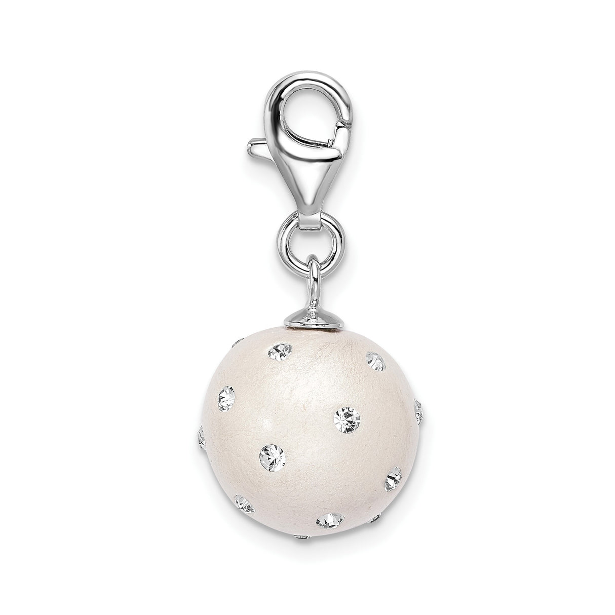 Sterling Silver Ball Charm Pendant with White Bead and Clear Crystal Accents