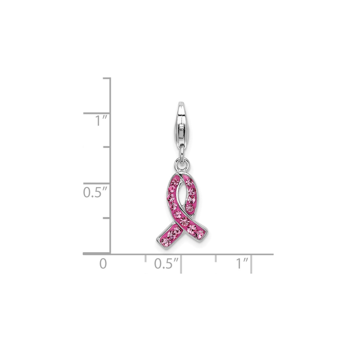 Sterling Silver Pendant Charm with Crystal Pink Ribbon, Breast Cancer Awareness Jewelry