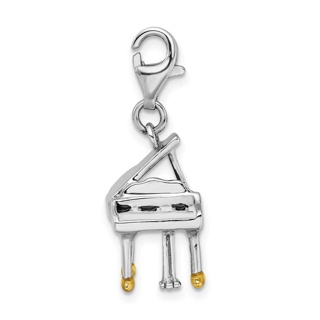Sterling Silver Grand Piano Charm Pendant with Yellow Gold Accents for Musicians