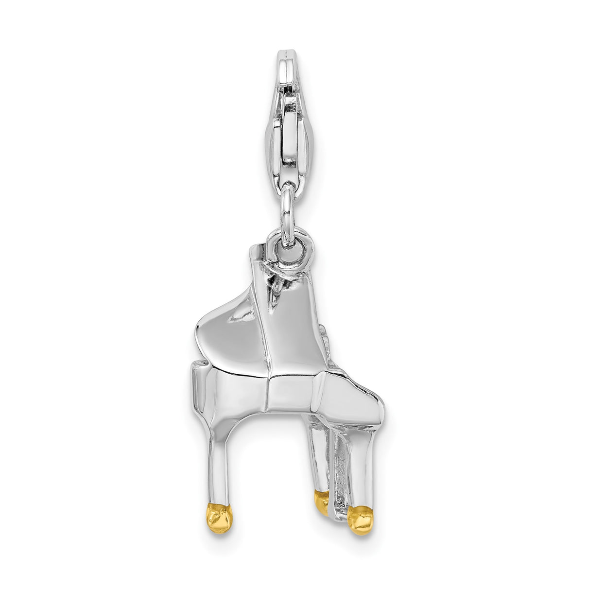Sterling Silver Grand Piano Charm Pendant with Yellow Gold Accents for Musicians