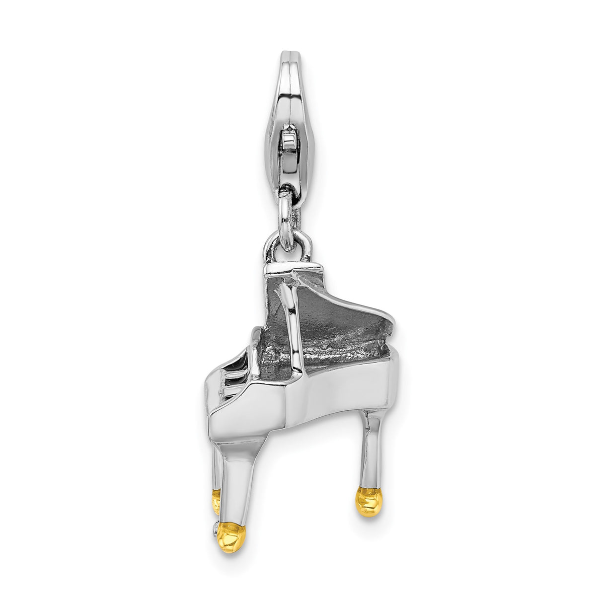 Sterling Silver Grand Piano Charm Pendant with Yellow Gold Accents for Musicians