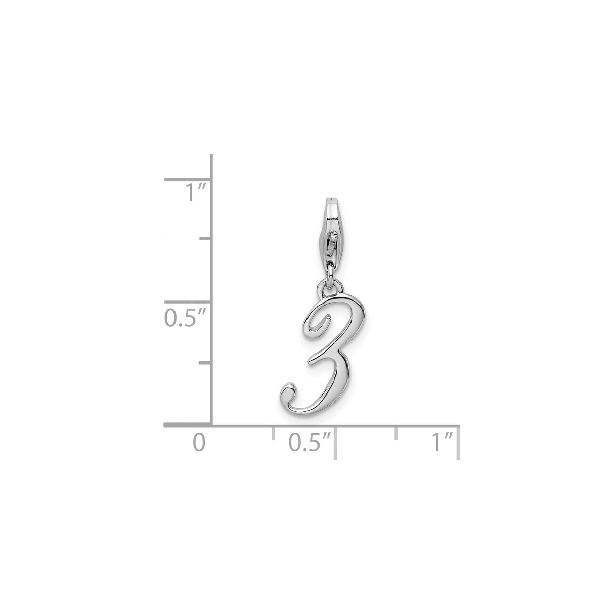 Sterling Silver Number 3 Charm Pendant, Script Numeral Design with Lobster Clasp
